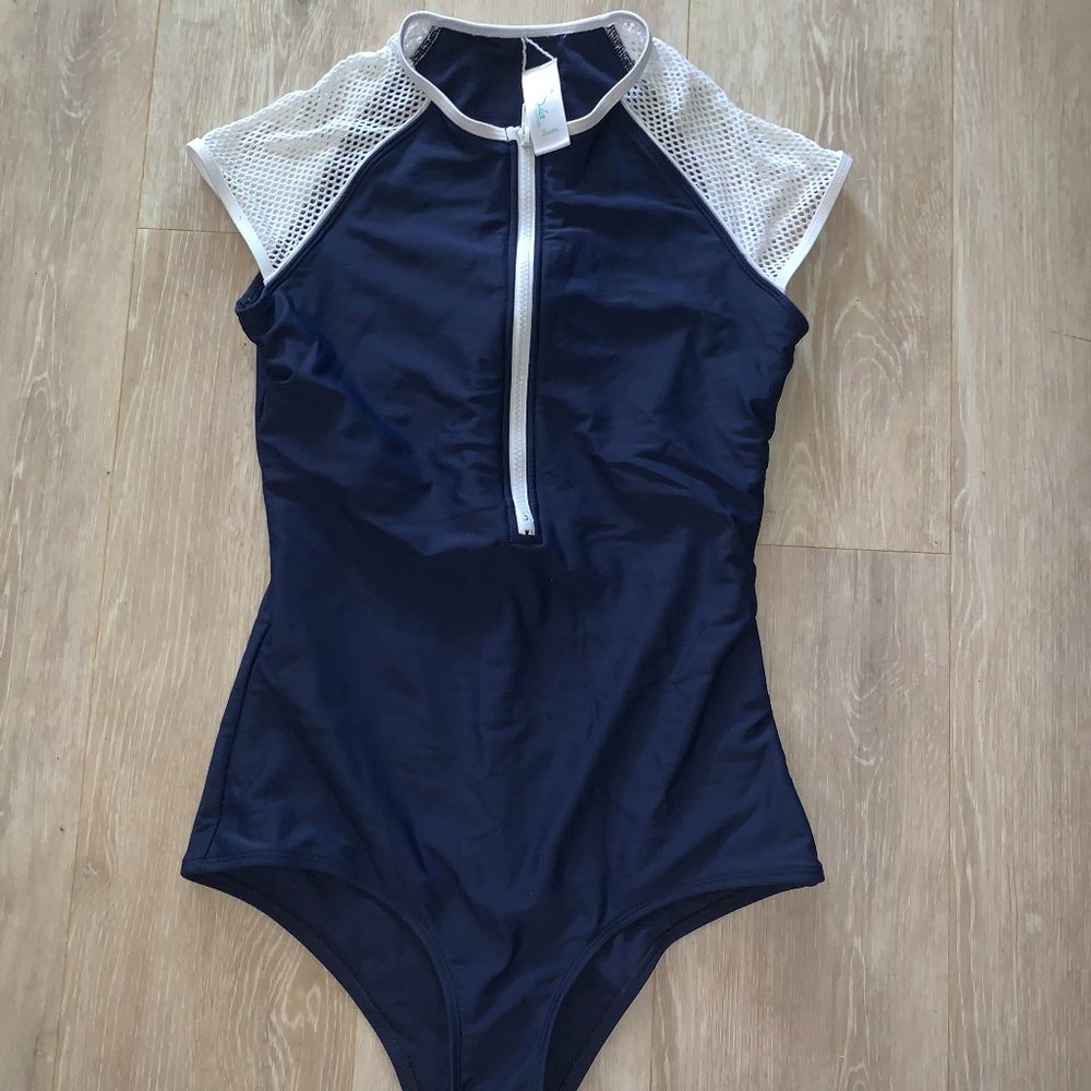 Sia Australia One Piece White Mesh Cap Sleeve